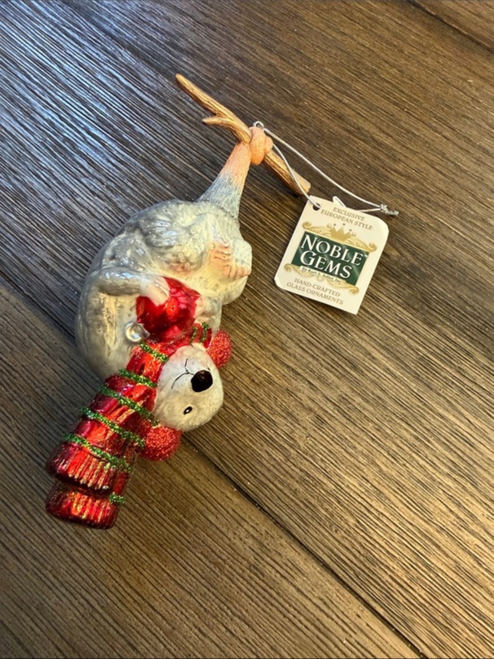 Noble Gems Handcrafted Glass Possum Ornament - Red & Green Scarf